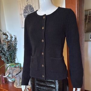 NWT size XS FDj Black Button-Up Cardigan Sweater 100% cotton